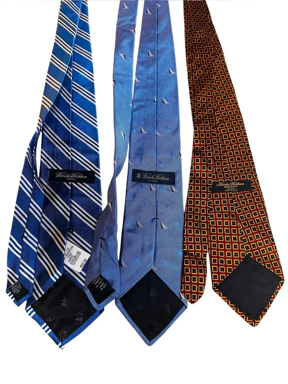 Lot of 3 BROOKS BROTHERS MAKERS Silk Necktie Ties Stripes Texture Blue New